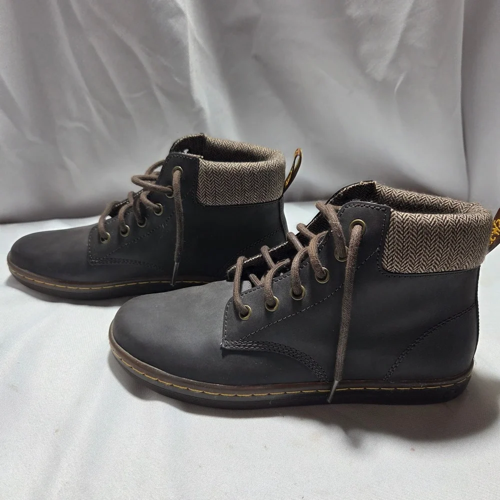 Dr. Martens Maelly Dark Brown Leather Herringbone Ankle Boots Womens 8 US L